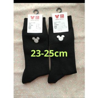 ユニクロ(UNIQLO)の23-25cm✨２足ミッキーシャインズソックス黒ブラック新品(ソックス)