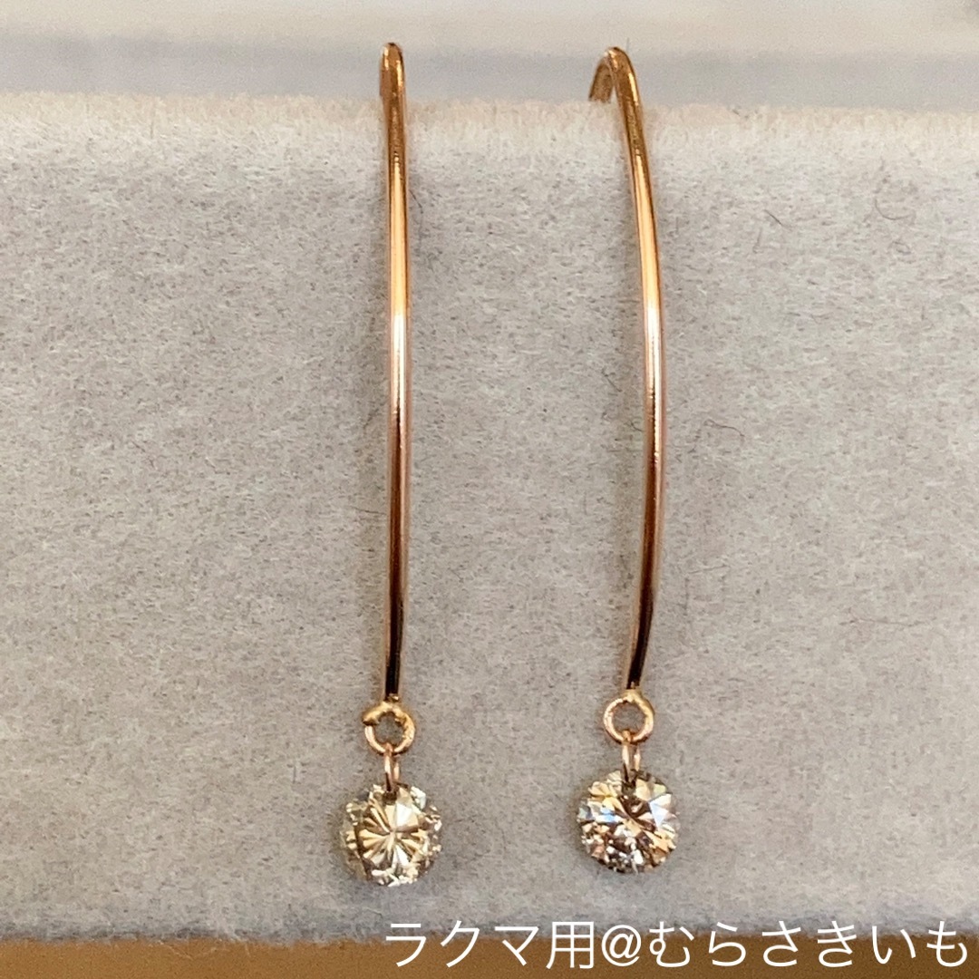 0.24カラット ダイヤ K18 PG ロング フック ピアス レディースのアクセサリー(ピアス)の商品写真