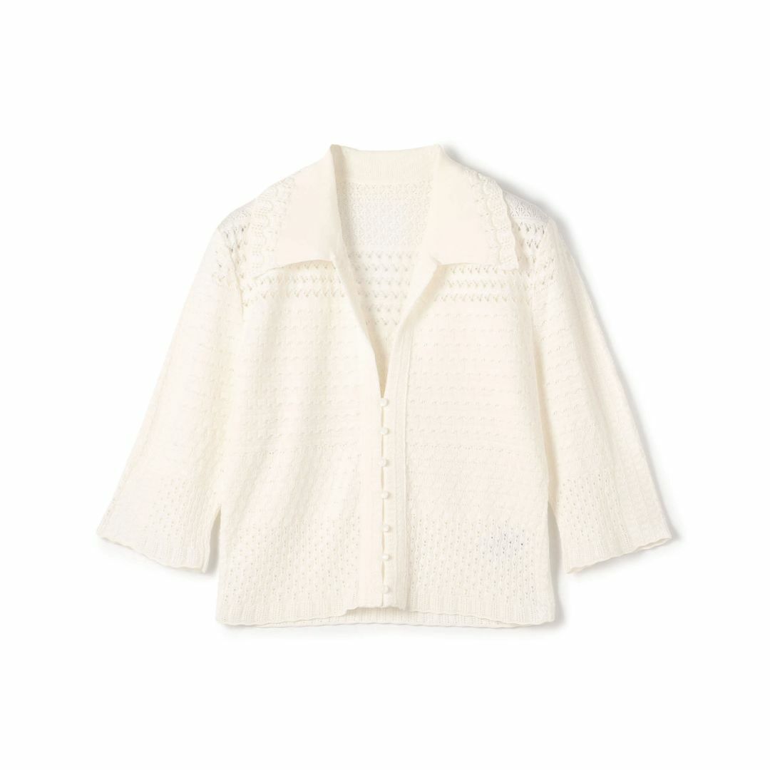 mame 23PF Lace Knitted Top - whiteトップス