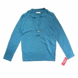 新品 GIVORS 襟付き 長袖 ニット セーター レイヤード L 11 青 緑(ニット/セーター)