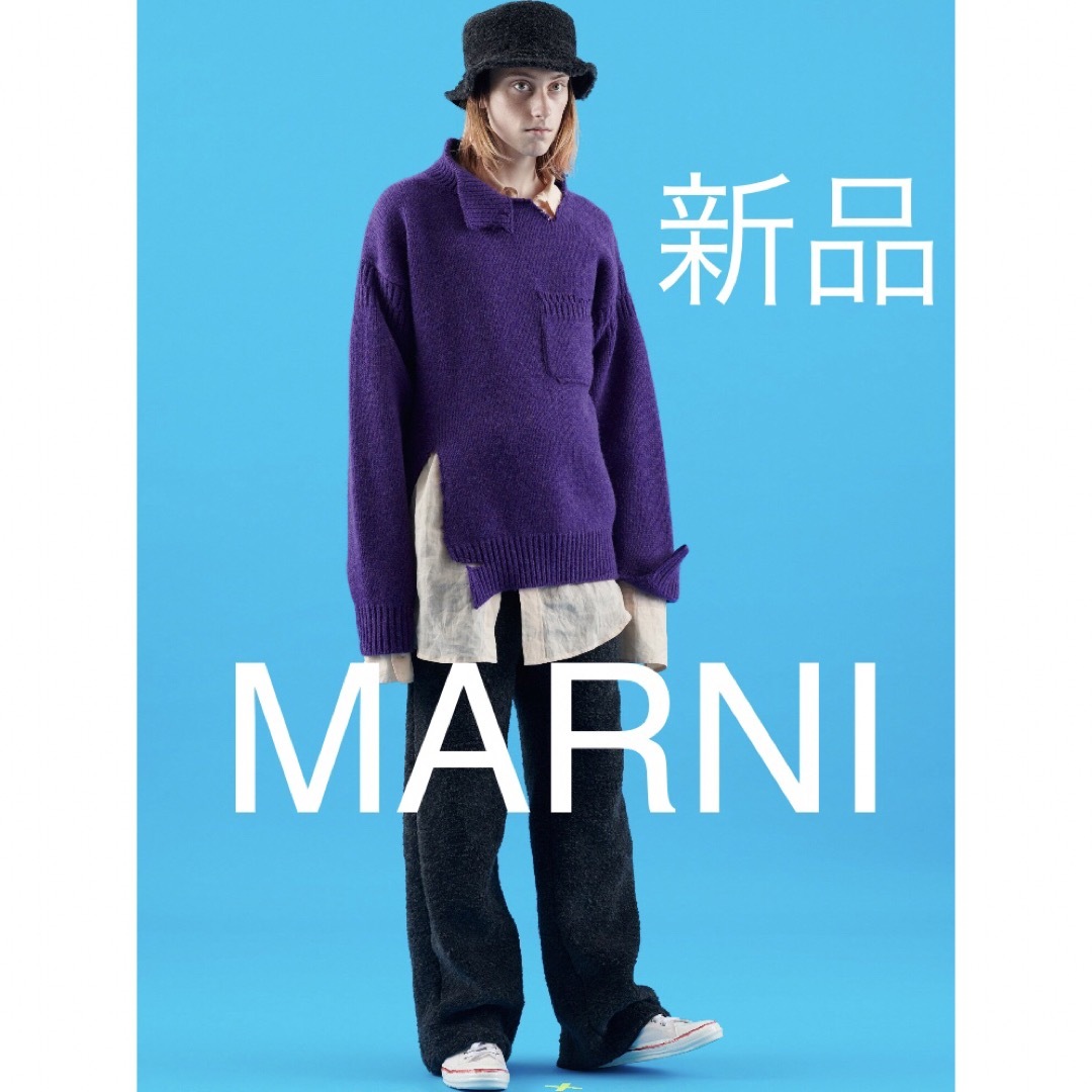 トップス48 新品 MARNI マルニ デストロイ タートルネック ニット パープル