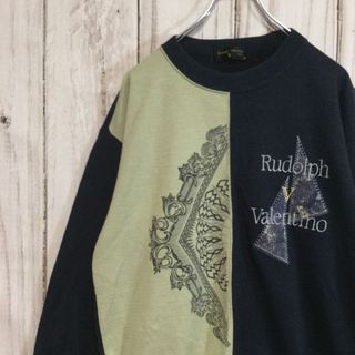 ルドルフヴァレンチノ(Rudolph Valentino)の【ルドルフヴァレンチノ 刺繍入りニット】アシンメトリー M ネイビー 古着(ニット/セーター)