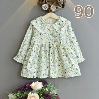 【新品】小花柄 リバティ柄 フリル 長袖 ワンピース 子供服 女の子(ワンピース)