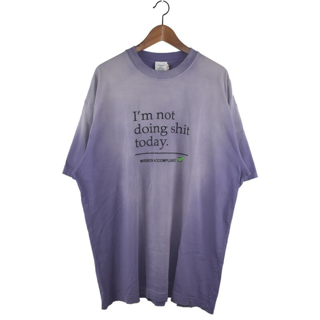 67cm着丈VETEMENTS/ヴェトモン　23SS　ヴィンテージ加工刺繍Tシャツ　NotDoingShitToday　UE63TR320L　サイズ：S　カラー：パープル