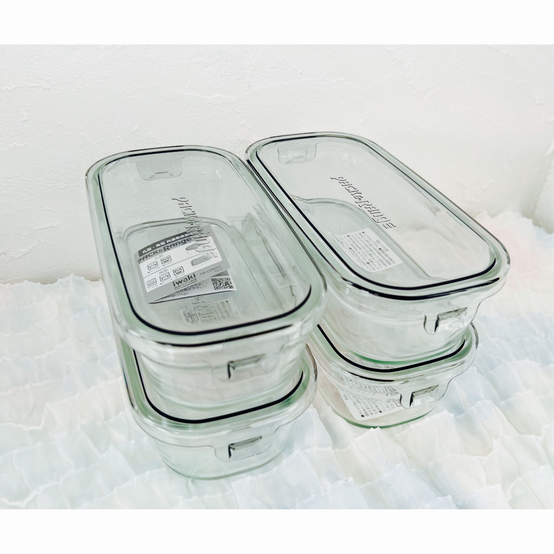 Pyrex(パイレックス)のiwakiイワキ耐熱ガラス保存容器　クールグレー500ml×4 インテリア/住まい/日用品のキッチン/食器(容器)の商品写真