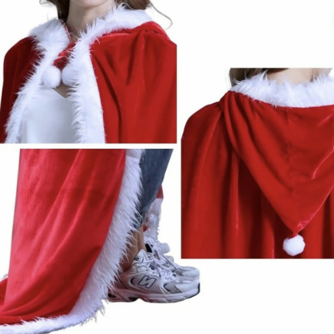 クリスマス サンタクロース ポンチョ マント 赤 XL 最安値 人気 コスプレ レディースのワンピース(ロングワンピース/マキシワンピース)の商品写真