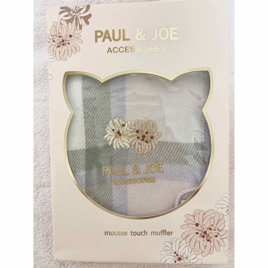 PAUL & JOE(ポールアンドジョー)のポール&ジョー　マフラー　ムースタッチマフラー　チェックマフラー　ピーチ レディースのファッション小物(マフラー/ショール)の商品写真