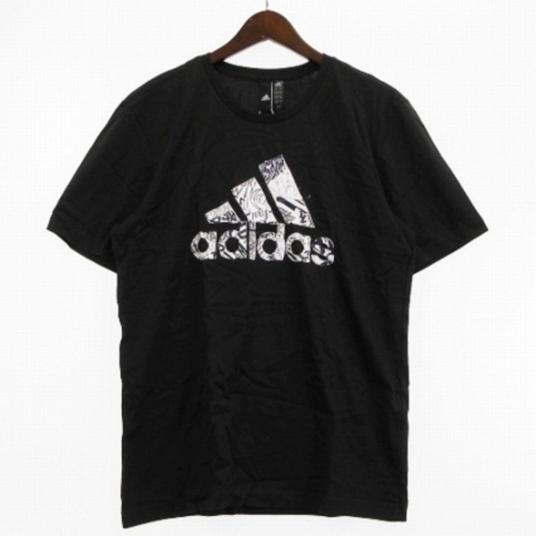 adidas(アディダス)のアディダス Tシャツ カットソー 半袖 ロゴ プリント コットン ブラック O メンズのトップス(Tシャツ/カットソー(半袖/袖なし))の商品写真