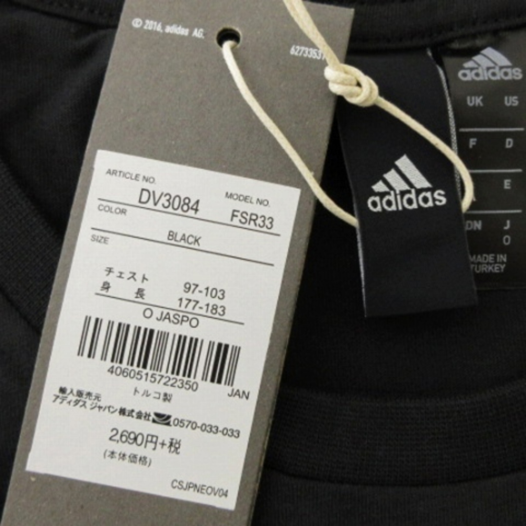 adidas(アディダス)のアディダス Tシャツ カットソー 半袖 ロゴ プリント コットン ブラック O メンズのトップス(Tシャツ/カットソー(半袖/袖なし))の商品写真