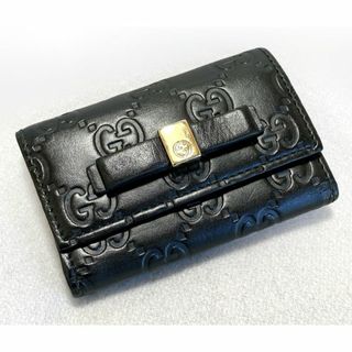 グッチ(Gucci)の【レア】GUCCI　グッチ　キーケース　グッチシマ　6連　黒　革　リボン　GG(キーケース)