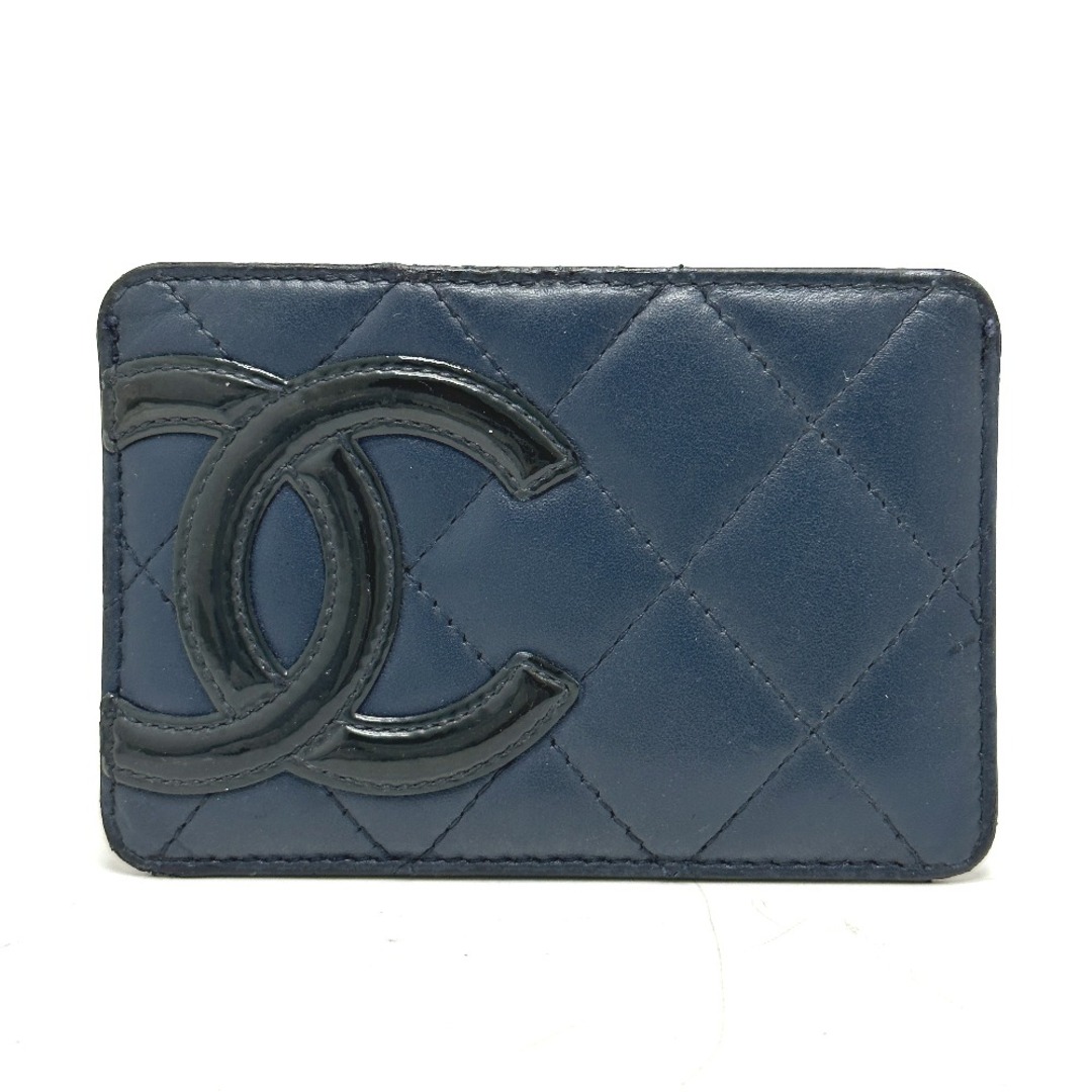 レディースシャネル CHANEL CC ココマーク A26725 カンボンライン フラット 名刺入れ パスケース カードケース レザー ネイビー