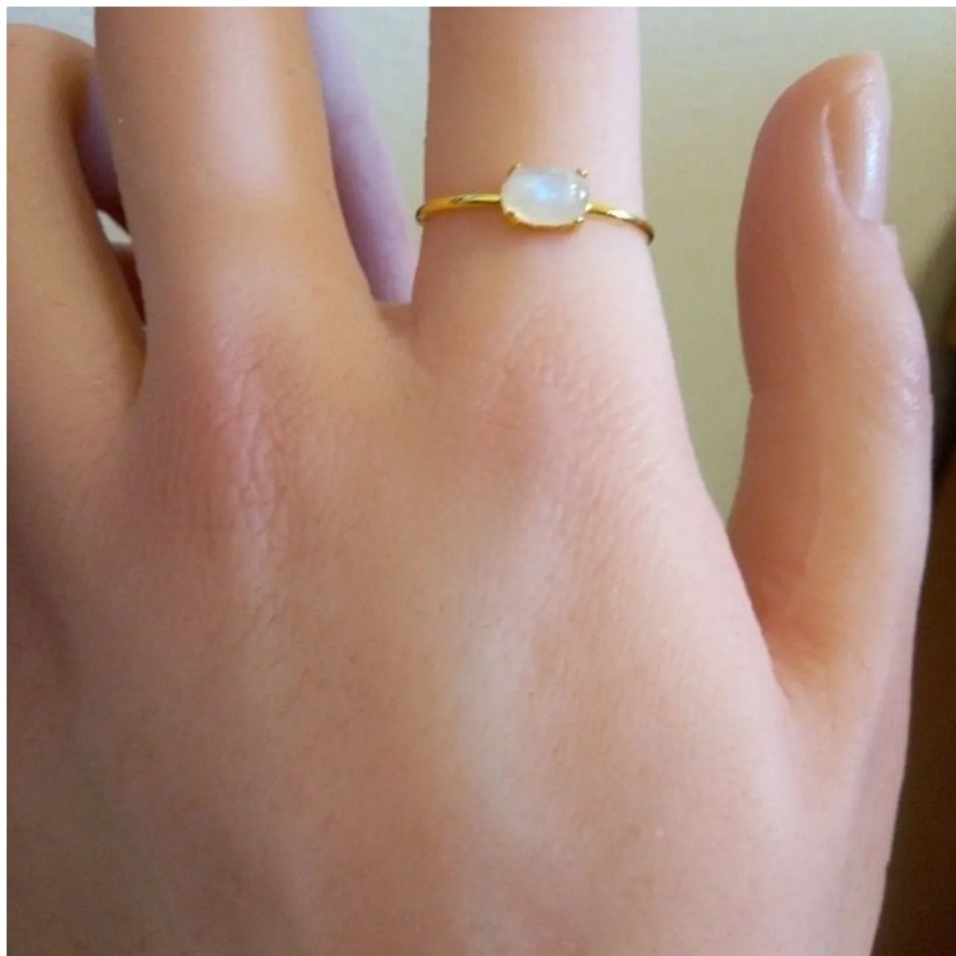 レインボームーンストーン6×4㎜ファセットカットリング指輪★ハンドメイド レディースのアクセサリー(リング(指輪))の商品写真