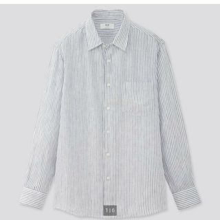 ユニクロ(UNIQLO)のユニクロ UNIQLO プレミアムリネンストライプシャツ（長袖） 麻100%(シャツ)