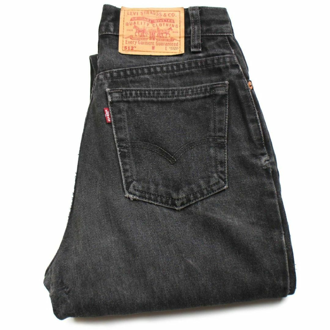 Levi's(リーバイス)の90s USA製 Levi'sリーバイス 512 Original Spin ダメージ ブラック デニムパンツ w28★SDP2467 ビンテージ ジーンズ テーパード スリム レディースのパンツ(デニム/ジーンズ)の商品写真