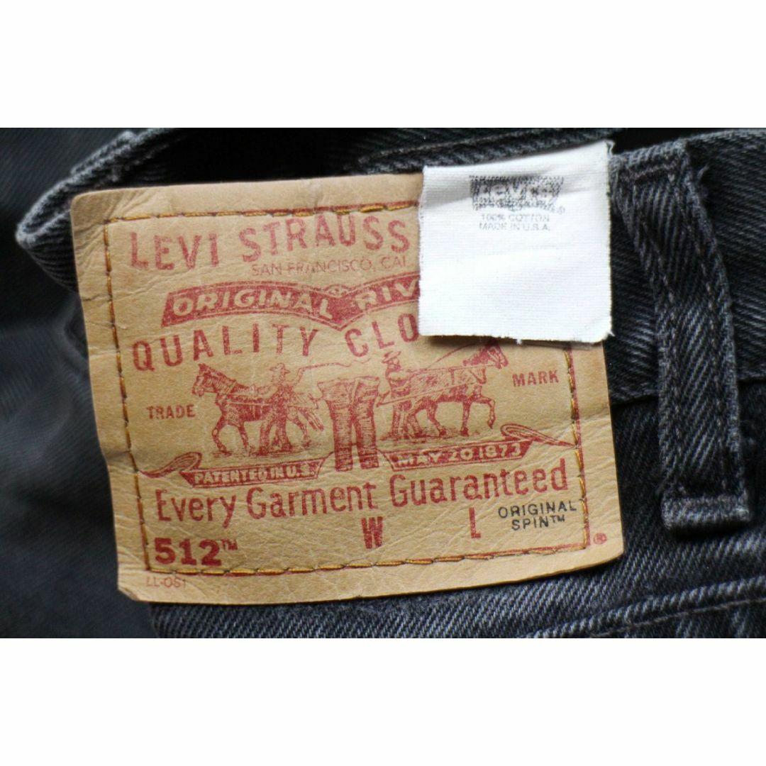 Levi's(リーバイス)の90s USA製 Levi'sリーバイス 512 Original Spin ダメージ ブラック デニムパンツ w28★SDP2467 ビンテージ ジーンズ テーパード スリム レディースのパンツ(デニム/ジーンズ)の商品写真