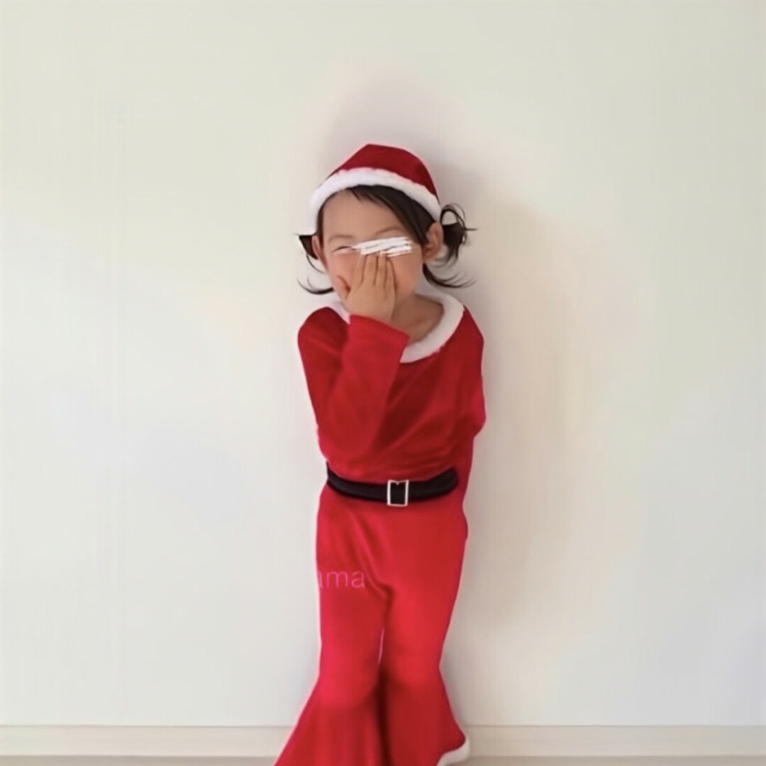 子ども クリスマスフレア セットアップ 赤 100 サンタ 美品 コスプレ キッズ/ベビー/マタニティのキッズ服女の子用(90cm~)(ワンピース)の商品写真