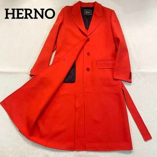 ヘルノ(HERNO)の668 Herno チェスターコート 赤系 ベルト付き ウール 42 L(チェスターコート)