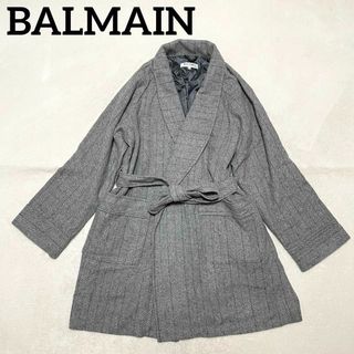 バルマン(BALMAIN)の706 希少 BALMAIN ガウンコート L ヘリンボーン ストライプ(ステンカラーコート)