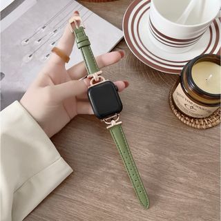 Apple Watchバンド　グリーン＋ローズバックル　38/40/41㎜(腕時計)