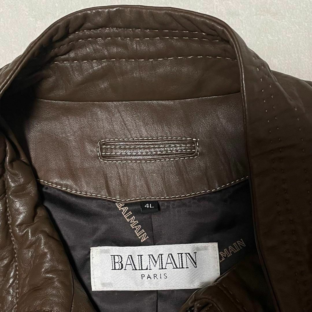 BALMAIN(バルマン)の700 大きいサイズ BALMAIN 4L レザージャケット 総柄裏地 茶 メンズのジャケット/アウター(レザージャケット)の商品写真