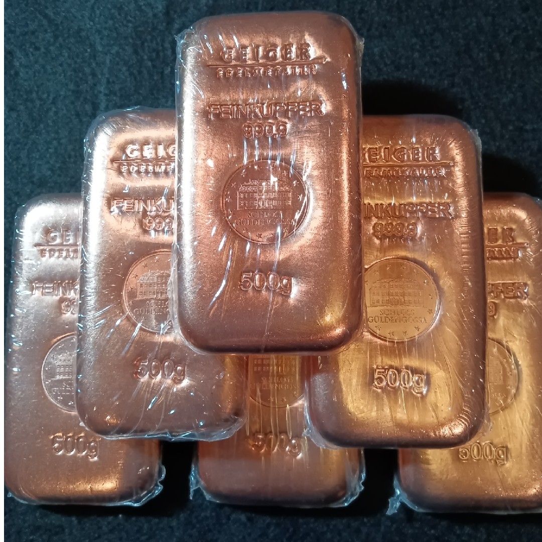 ガイガ-社　銅地金　純銅インゴット、500g×6本　合計　３kg