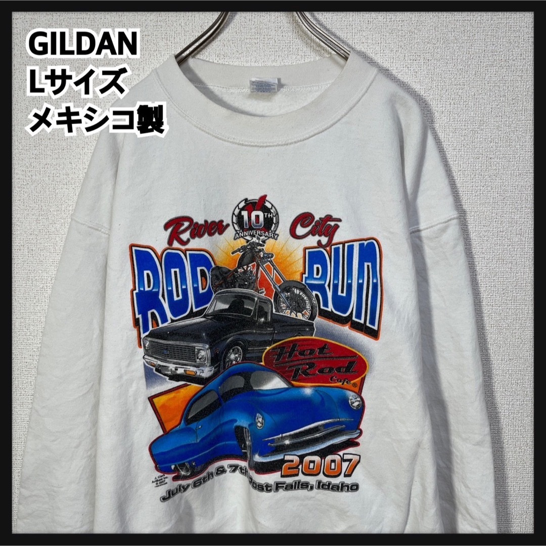 GILDAN(ギルタン)の【ギルダン】メキシコ製スウェット　アメ車　バイク　ホットロッド　白企業ロゴ＆ メンズのトップス(スウェット)の商品写真