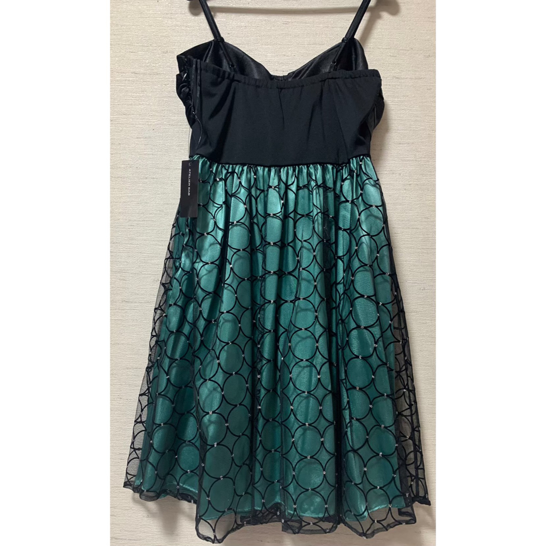【新品】フォーマル ドレス/13T/緑×黒・レース レディースのフォーマル/ドレス(ミディアムドレス)の商品写真