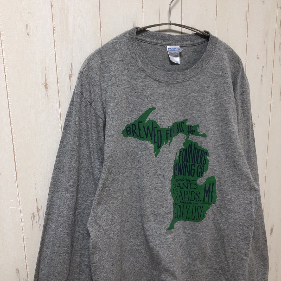 PORT and COMPANY ロンT 長袖 地図 グレー 灰色 海外古着 メンズのトップス(Tシャツ/カットソー(七分/長袖))の商品写真