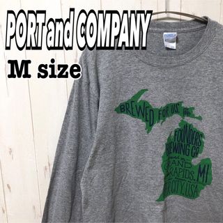 PORT and COMPANY ロンT 長袖 地図 グレー 灰色 海外古着(Tシャツ/カットソー(七分/長袖))