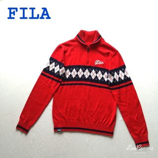 フィラ(FILA)の美品　フィラゴルフ　ニット　ハーフジップ　ショールカラー　刺繍ロゴ　アーガイル(ウエア)