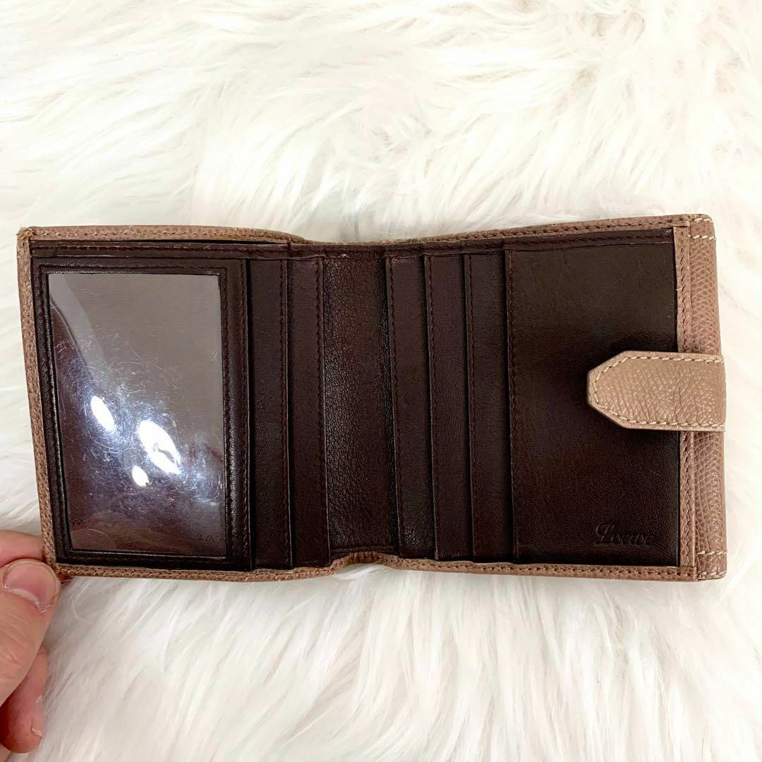 LOEWE(ロエベ)のLOEWE ロエベ ロゴレザー二つ折り財布 切り返し総柄ウォレット グレージュ レディースのファッション小物(財布)の商品写真