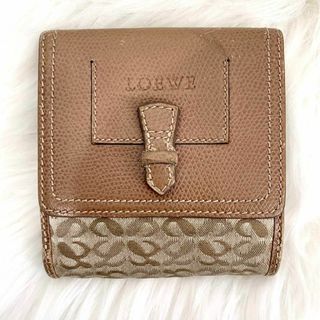 ロエベ(LOEWE)のLOEWE ロエベ ロゴレザー二つ折り財布 切り返し総柄ウォレット グレージュ(財布)