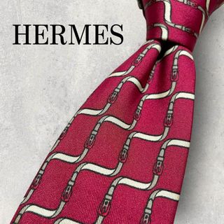 エルメス(Hermes)の美品 HERMES エルメス ベルト 格子柄 ネクタイ 赤 レッド ボルドー(ネクタイ)