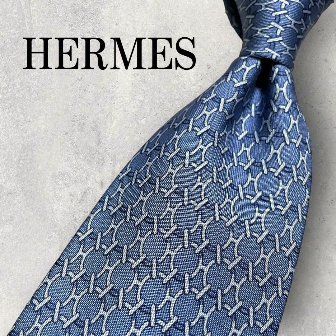 Hermes - 美品 HERMES エルメス H柄 総柄 ネクタイ ブルー 青の通販 by