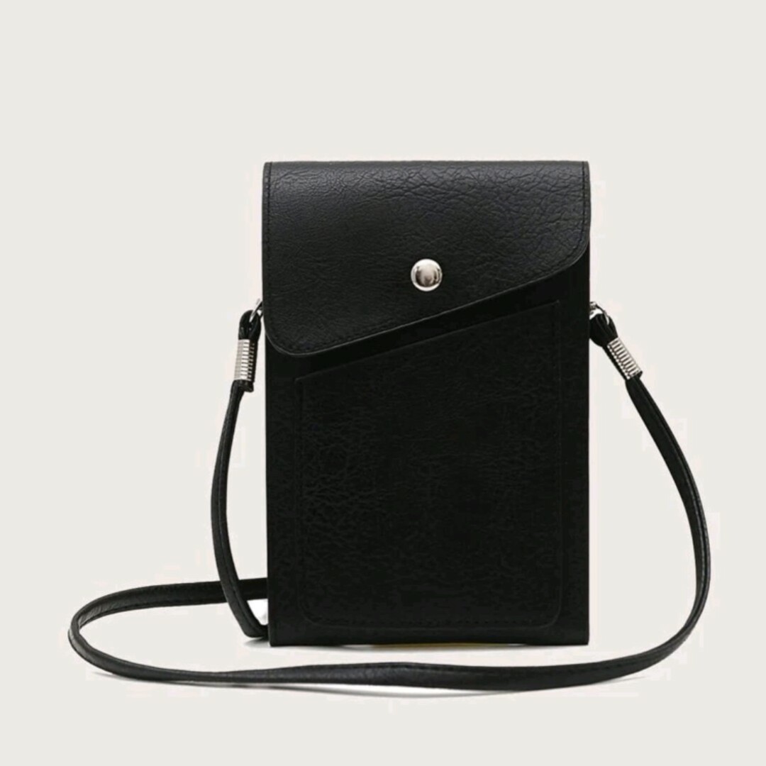 黒ミニショルダーバック　スマホショルダー　肩掛け　シンプル無地　フェイクレザー レディースのバッグ(ショルダーバッグ)の商品写真