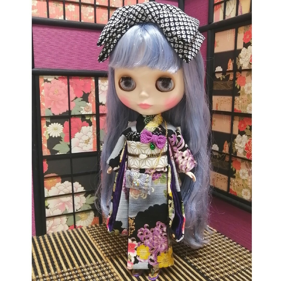 Takara Tomy(タカラトミー)の【夢人夜呉服店】ブライス　着物　振袖　お正月　リボンカチューシャのお着物セット ハンドメイドのぬいぐるみ/人形(人形)の商品写真