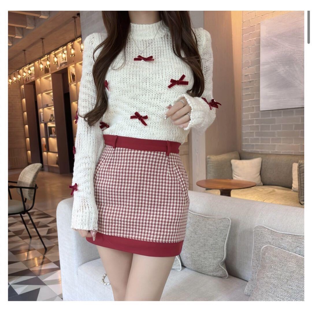 完売品♡セットアップred velvet ribbon knit  ルミニョン