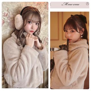 M me eme ビジューファーコート ベージュ(毛皮/ファーコート)