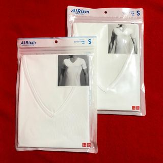 ユニクロ(UNIQLO)のMENユニクロエアリズムVネックTシャツ半袖S×2点：胸80～88㎝(Tシャツ/カットソー(半袖/袖なし))