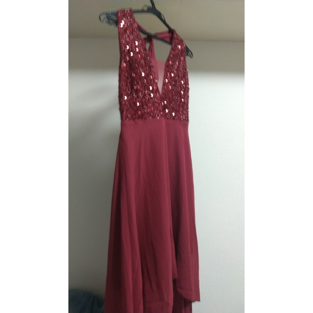 スパンコール ドレス レッド ワンピース レディースのフォーマル/ドレス(ロングドレス)の商品写真