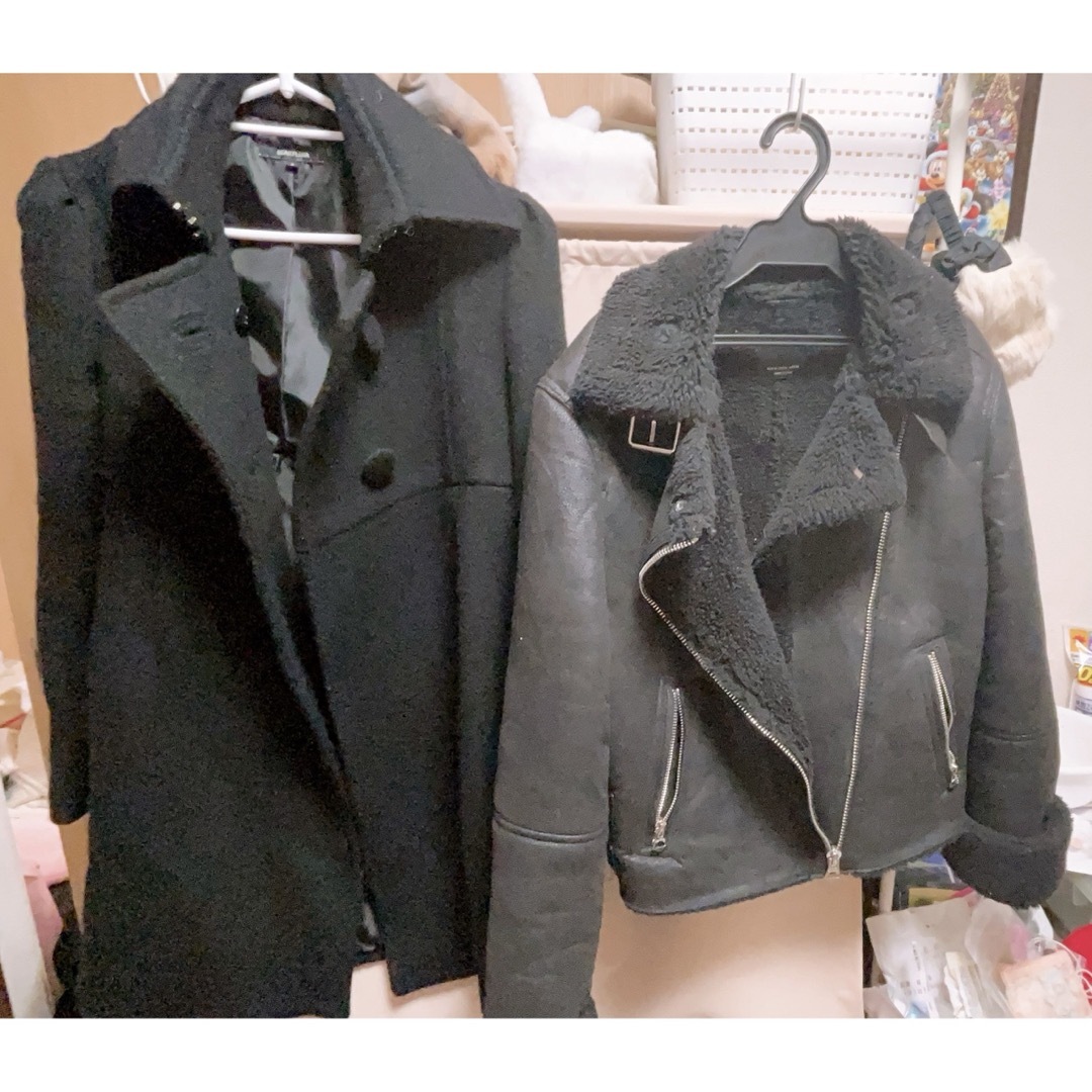 フルーラ(フルーラ)の冬物　ピーコート風コートとライダースブルゾン　2着セット レディースのジャケット/アウター(ロングコート)の商品写真