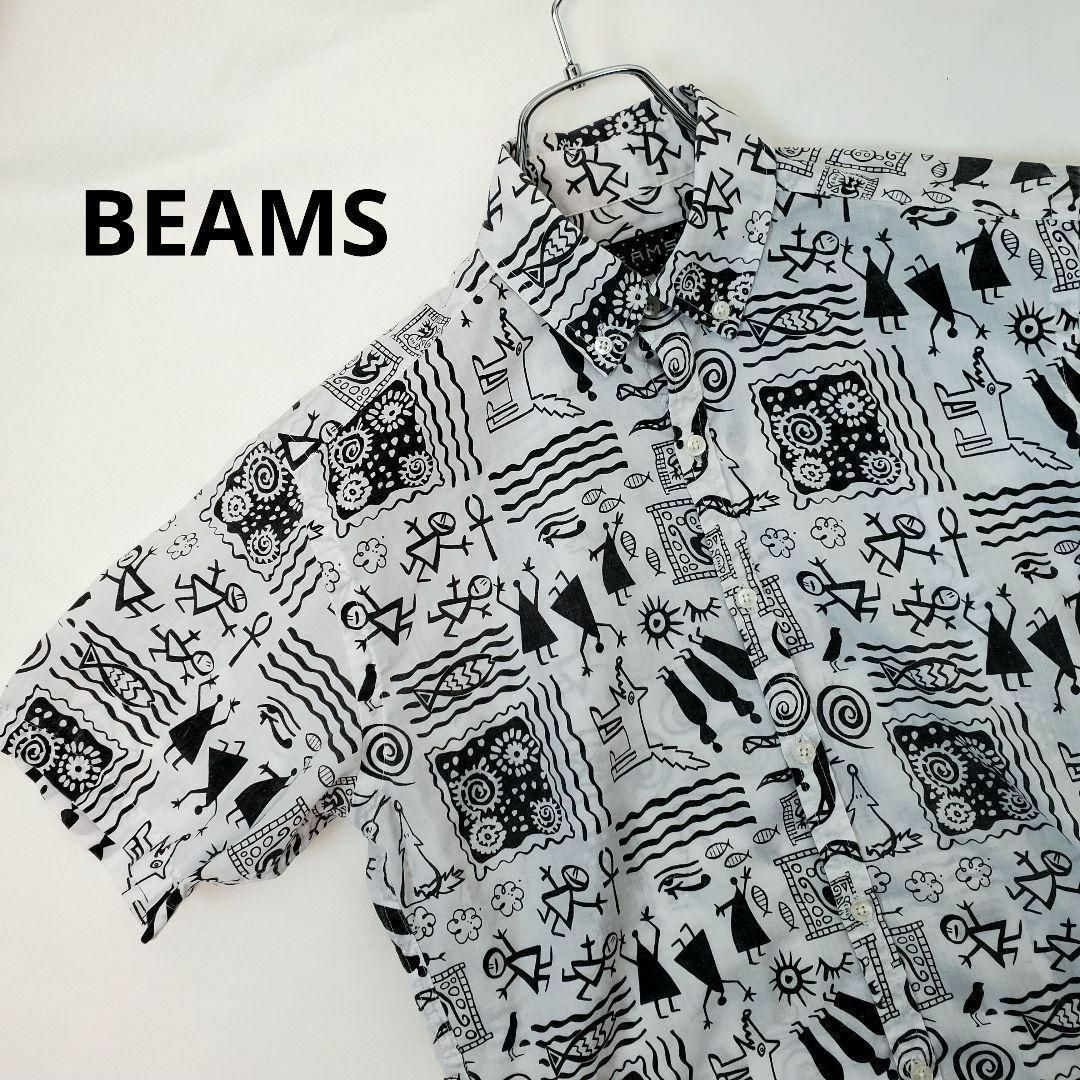BEAMS(ビームス)のビームスBEAMS象形文字柄半袖シャツSサイズ白色 メンズのトップス(Tシャツ/カットソー(半袖/袖なし))の商品写真