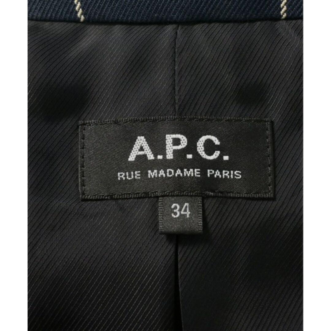 A.P.C. ステンカラーコート 34(XS位) 紺x白(チェック) 【古着】【中古】 メンズのジャケット/アウター(ステンカラーコート)の商品写真