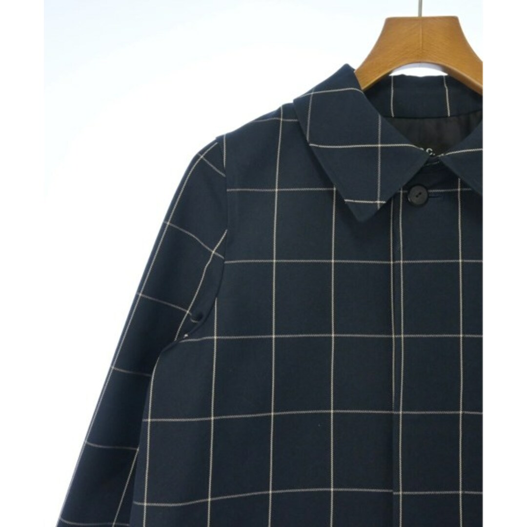 A.P.C. ステンカラーコート 34(XS位) 紺x白(チェック) 【古着】【中古】 メンズのジャケット/アウター(ステンカラーコート)の商品写真