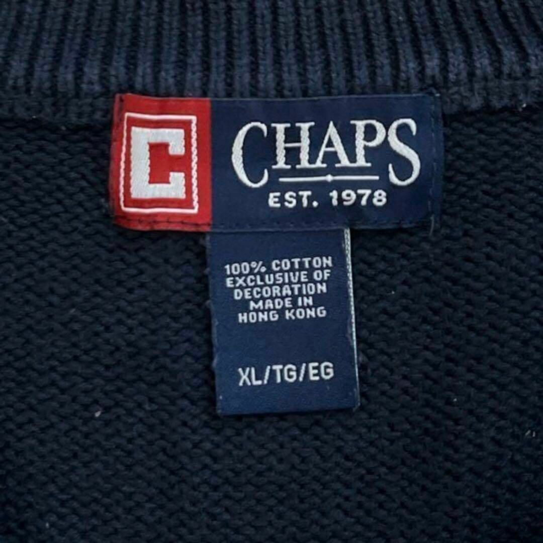 CHAPS(チャップス)の【人気ハーフジップ】古着　CHAPS ニットセーター　刺繍　XL ネイビー メンズのトップス(ニット/セーター)の商品写真