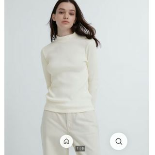 ユニクロ(UNIQLO)の(美品)ユニクロ リブハイネックT（長袖）(Tシャツ(長袖/七分))