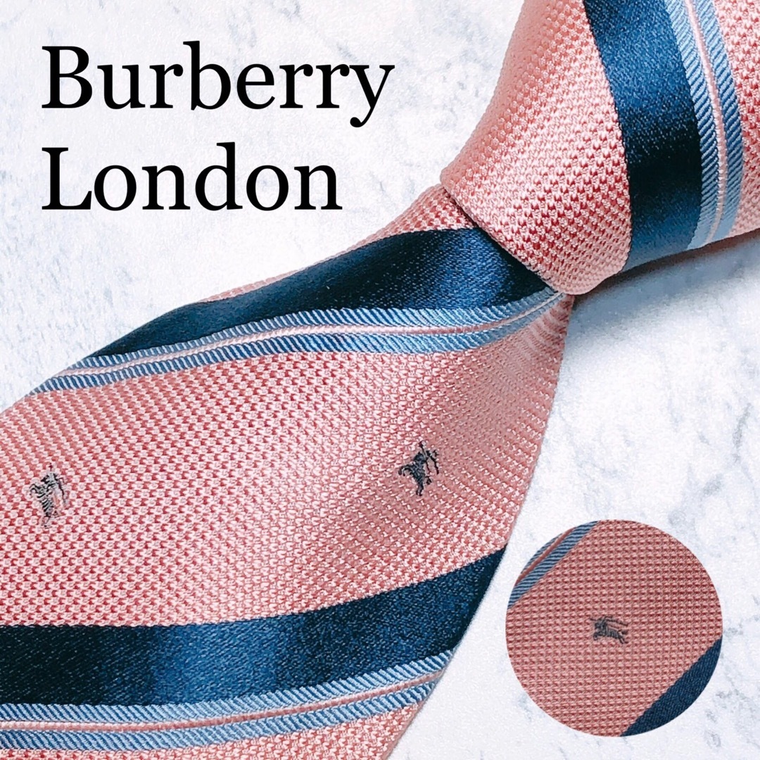 BURBERRY(バーバリー)のBUBERRY LONDON ネクタイ　ストライプ　ホースロゴ　ピンク メンズのファッション小物(ネクタイ)の商品写真