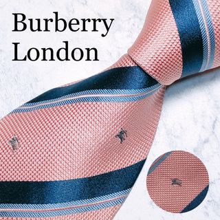 バーバリー(BURBERRY)のBUBERRY LONDON ネクタイ　ストライプ　ホースロゴ　ピンク(ネクタイ)