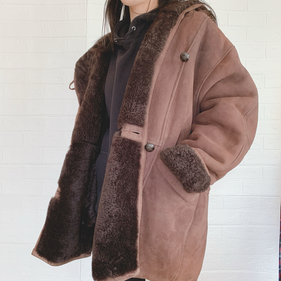 羊毛皮コート ムートン100% ブラウン レディースのジャケット/アウター(ムートンコート)の商品写真