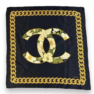 シャネル(CHANEL)の【希少品】CHANEL シルク 大判 スカーフ ココマーク チェーン イタリア製(バンダナ/スカーフ)